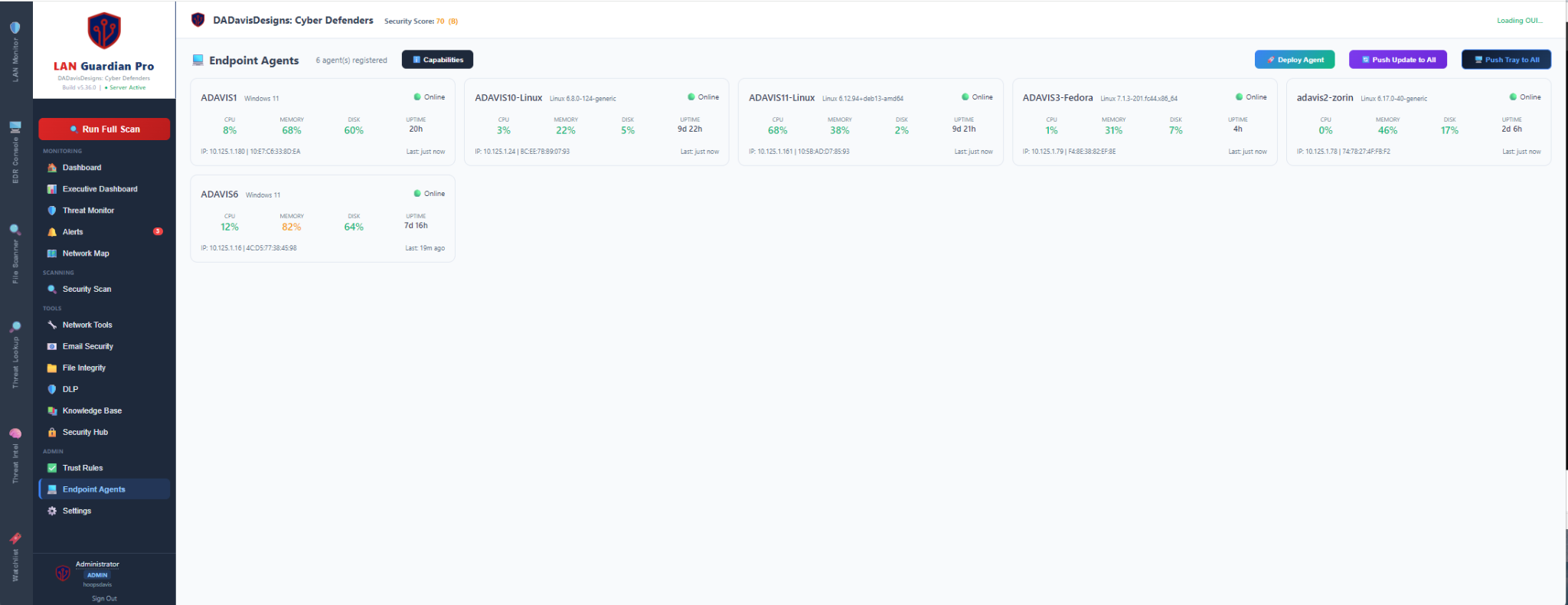 LAN Guardian Pro endpoint agent interface